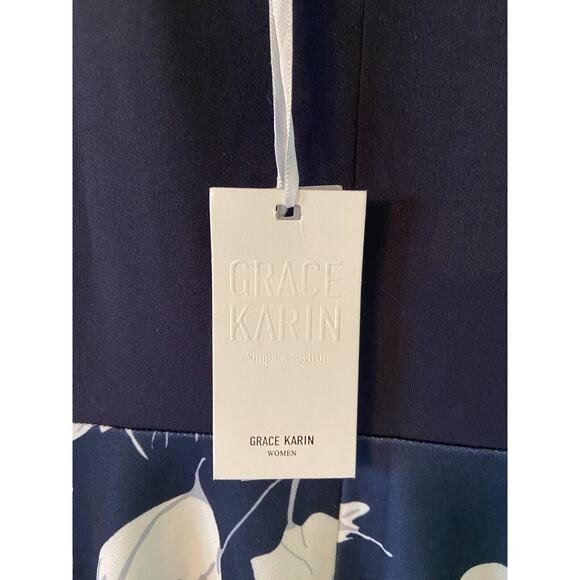 NWT Grace Karin Womens Navy Blue V Neck Sleeveless A Line Dress Size Small - Picture 4 of 4